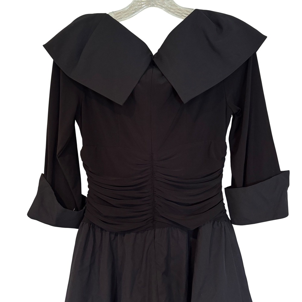 Eliza J Midi Dress Ruched Fit & Flare Women's 8 Black Retro Rockabilly Feminine - Picture 10 of 14